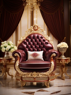 顶级设计师特制的奢华红木座椅，采用稀世珍贵的紫檀木材质，镶嵌着黄金和银线，包裹着顶级意大利真皮，细腻光滑。座椅上装饰有华丽的刺绣花纹，彰显着至尊尊贵。金属底座上刻有精致雕花，彰显了独特的美学。炫目的钻石装饰享有绝佳视野，提供极致舒适的坐姿。它的精雕细琢和高贵气质将你演绎成引人注目的贵族。