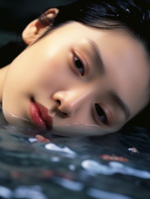 中国美女泡温泉 面色红润 水滴细腻细节展示