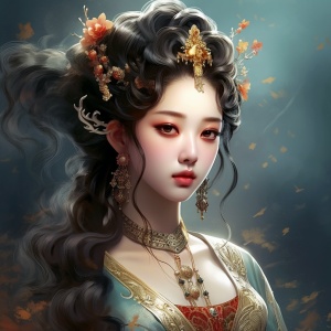 中国古代美女，头上插着漂亮的钗子，漂亮的服饰，