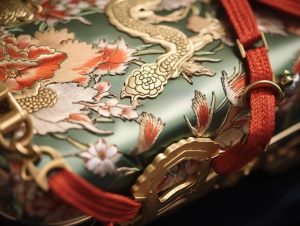 中国传统风格的丝绸包装特写