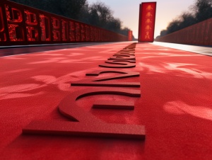 红地毯上的中国文字和2022年的照片