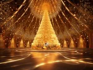 超细线装饰的金色圣诞树