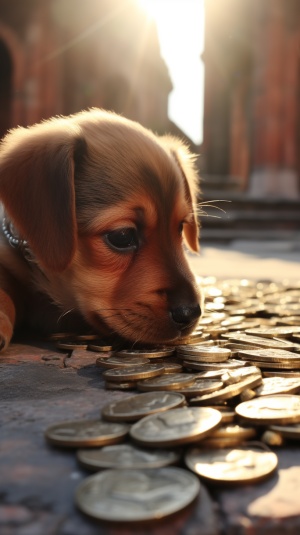 小狗寻宝古币，古风阳光下的百宝箱