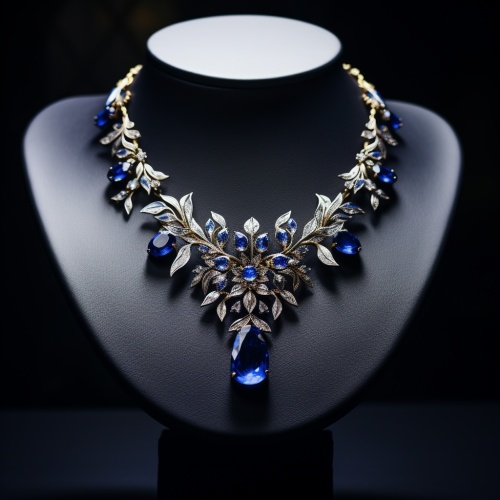 一条镶着蓝宝石的金项链，精致，美观