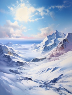雪山冬天阳光俯瞰景色8K超现实图像