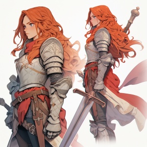 穿着轻甲，拿着长剑，给人安全感的红发女人