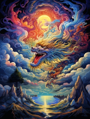 Psychedelic Dragons: Journey through Mysterious Skies