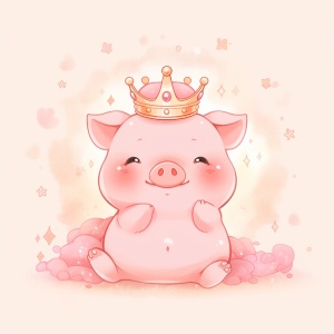 一只粉嫩嫩的小猪戴着皇冠可爱幼态