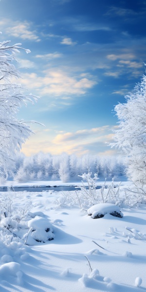 冬天雪景，史诗般的景色，透视超现实，超广角，摄影明亮柔和，意境优美，精细，超精细细节，超高清画质，超精致