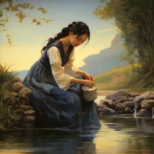 女子在河边洗大腿，中国风，古代，美女，细节