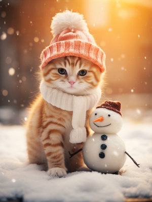 雪人猫和小猫牵手的动漫美学风格