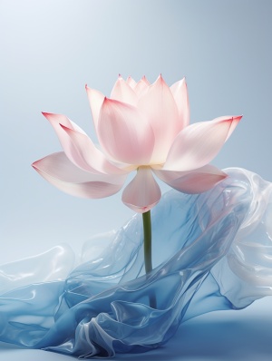在白光下看到莲花，流动的透明织物,光滑的玻璃厚度,透明,粉色,白色和蓝色,精确的超现实主义,令人着迷.我不能相信,这就是美丽,禅宗,发光,意象,ar 3:4q 2s 100 v5.2