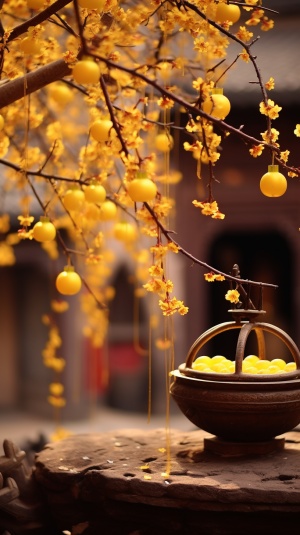 中国古代庭院中的黄色梅花树