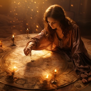 神秘女塔罗占卜师的金光星盘