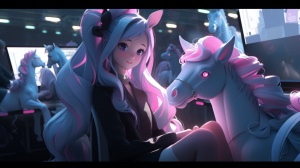 3D，立体感，皮克斯动画，午夜马，cute night pony，xityua by kim yumi, in the style of charming anime pony, light white and light cyan, uhd image, pink and gray, panorama, shiny, northwest school Model: Niji V5