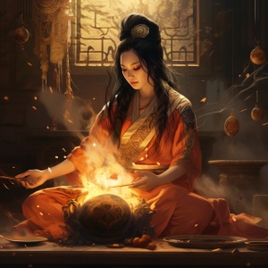 中国女道士，符咒，火，金钱