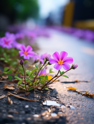 超写实特写: 盛开在小路旁的艳丽中国花朵