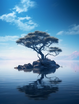 渐变蓝色的梦幻海天之树