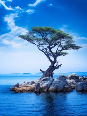 渐变蓝色的梦幻海天之树