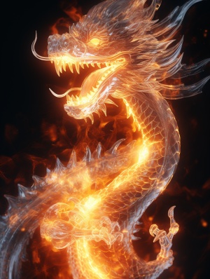 Particle - based cinematic visualization: a glowing translucent fluorescent, a Chinese dragon dissolving and disappearing into particles, Dynamic forces constraints, physics simulations refine positions, front view, Fire Glow particle, close up, Optical Flares, post a|K1s 0GL:06 Je 10aa qb!| aw!iqns yo ajK1s ‘1Daa raw stylize 250 v 6#