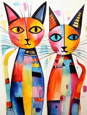 Cats in Wassily Kandinsky's Abstract Watercolor