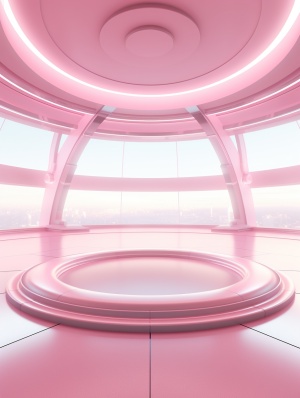Futuristic environment with round background in style light pink, precisionism,transparent medium, multimedia, minimalistic set, studio lights, horizon. Super detail, 8k,ar 3:4
