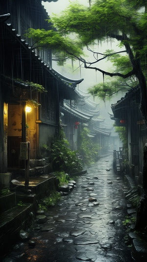 江南烟雨之近景