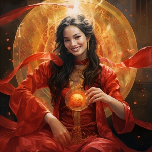 微笑的中国女魔法师的红衣财富