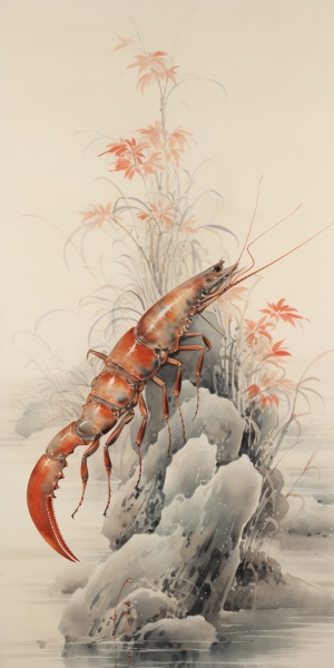 几只大虾，中国水墨画，张大千风格