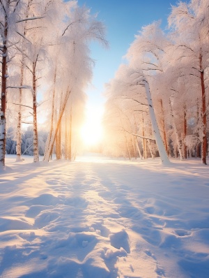 冬天雪景，小木透出灯光，史诗般的超现实景色
