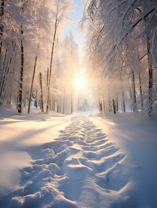 冬天雪景，小木透出灯光，史诗般的景色，透视超现实，超广角，摄影明亮柔和，意境优美，超精细细节，超高清画质，
