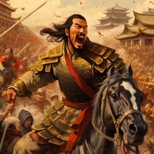 黄帝与蚩尤华夏战争实景：肌肉魁梧的战将带领苗族军队冲锋