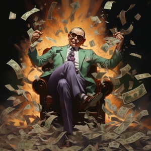 男人的钱之沃伦·巴菲特与庞托莫的超现实插图