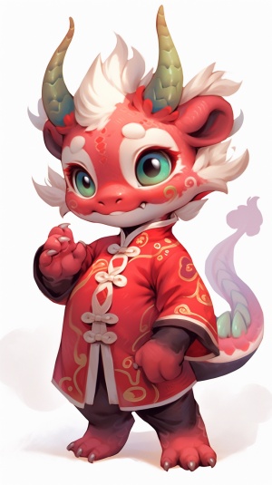 可爱拟人龙宝宝穿中国古典服饰的立正脸