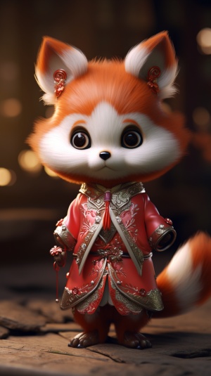 可爱拟人小狐狸穿中国传统服饰，写实摄影
