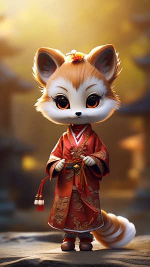 可爱拟人小狐狸穿中国传统服饰，写实摄影