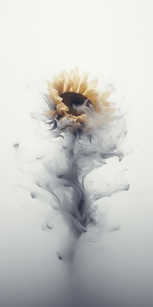 Silky Smoke: Close-up of an Abstract Floating Sunflower