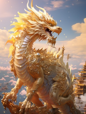 中国龙-金龙-梦幻般的鎏金美丽霸气真实高清水晶