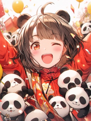 Cute Panda Emoji Package for Spring Festival: Red and Yellow Anthropomorphic Style with Multiple Emotions and Positions