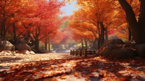白天，高清，秋天，一颗颗的枫树，掉落叶子在地上，美丽，有趣，4K