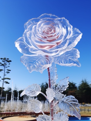 冰封玫瑰的高清写实冰雕