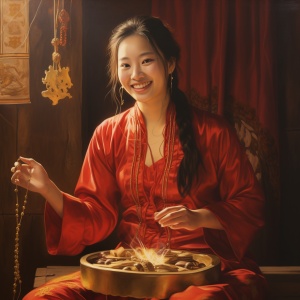 穿红衣服的中国女道士