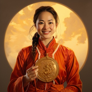 金色光照耀下的神秘中国女道士