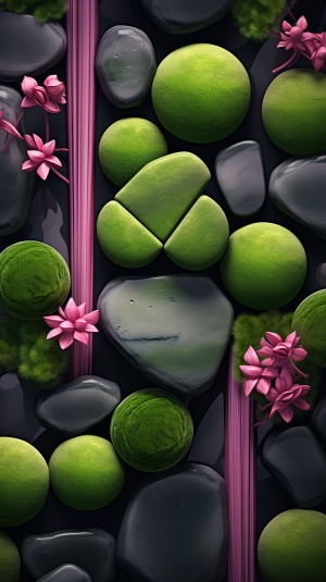 Bright Moss Green Stones in Chinese Painting Style