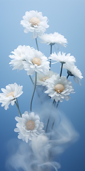Silky Blue and White: Close-up of Floating Smoke Daisies
