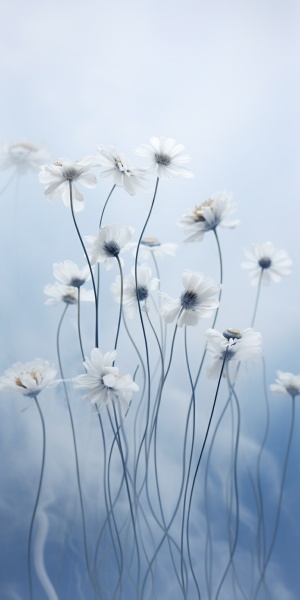 Silky Blue and White: Close-up of Floating Smoke Daisies