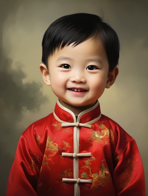 中国精致3岁萌宝过年时的微笑