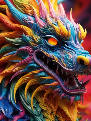 Up close Rainbow Dragon: A Grand Scene of Minimalism with C4D Rendering and Surrealism