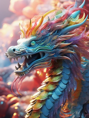 Up close Rainbow Dragon: A Grand Scene of Minimalism with C4D Rendering and Surrealism