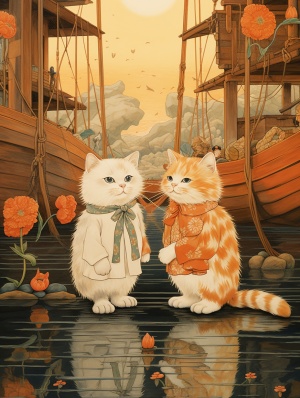 橘猫穿白衣，码头相望